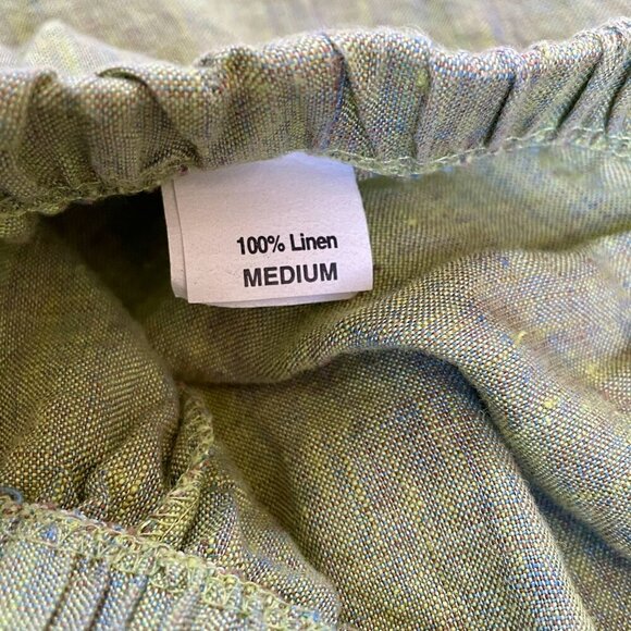 Vintage Linen 3-Piece Lagenlook Set Sage Green Herb Screen Print Pull-On Med/Lg - Picture 14 of 16